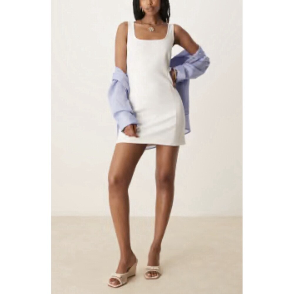 Mango Dress Square Neck Size 8 Large Shift Dress White Color  NWOT